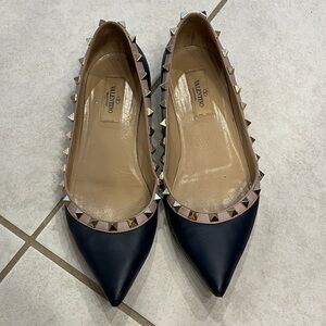 Valentino Black and Gold Studded Flats